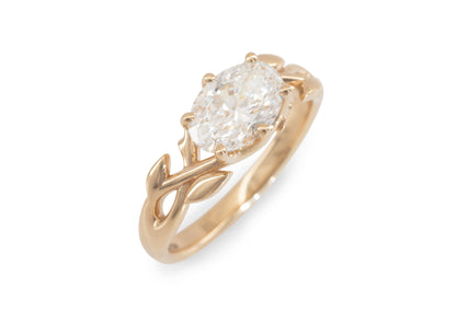 J3340 2-carat Oval Solitaire Vine Engagement Ring, Red Gold