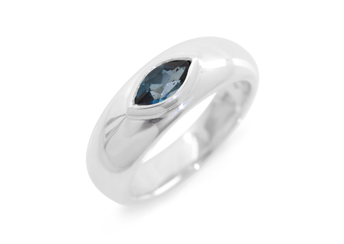 JW174 Geometric Rubover Ring with Marquise Gemstone, Sterling Silver.
