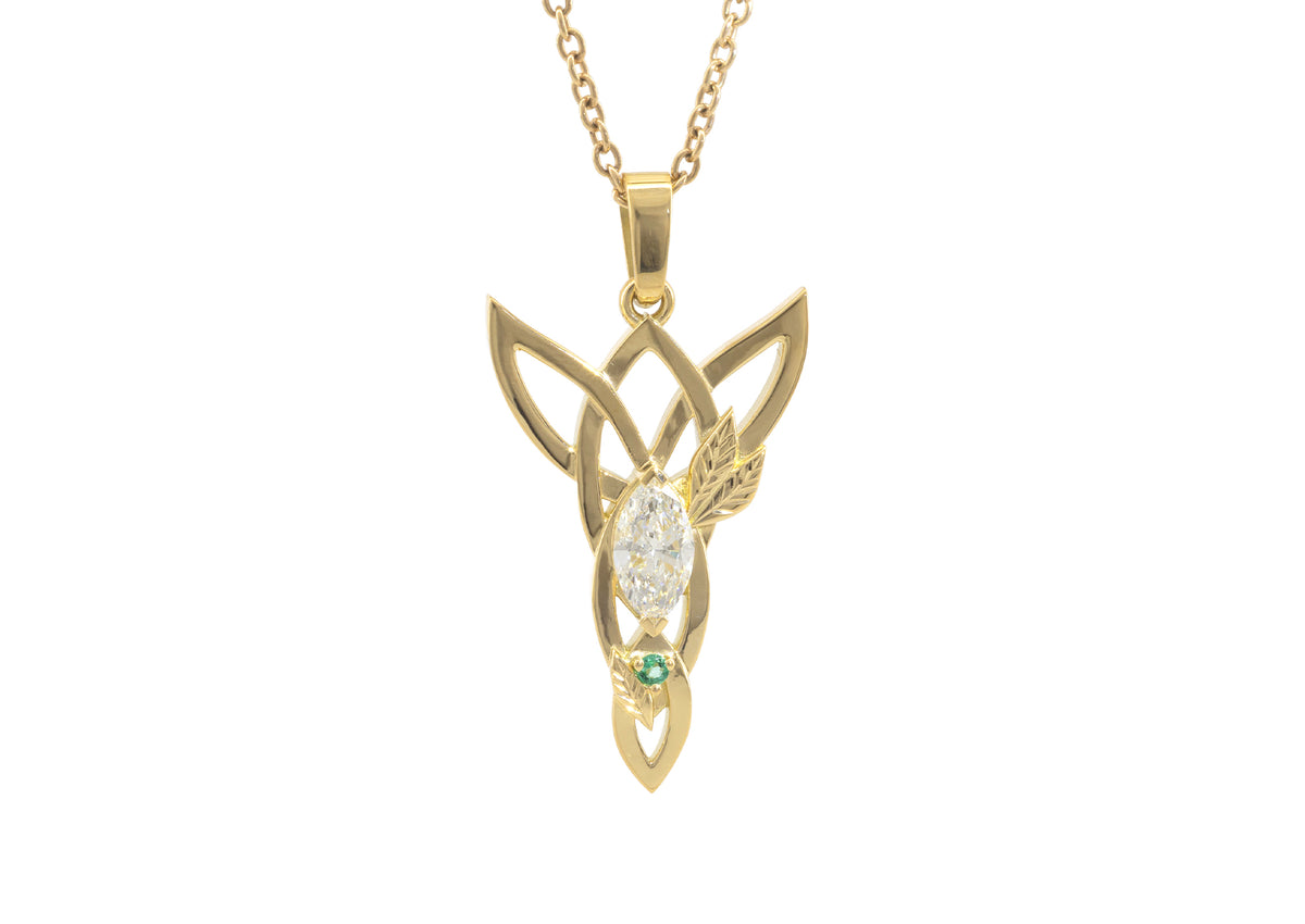 Diamond and Emerald Woodland Pendant, Yellow Gold