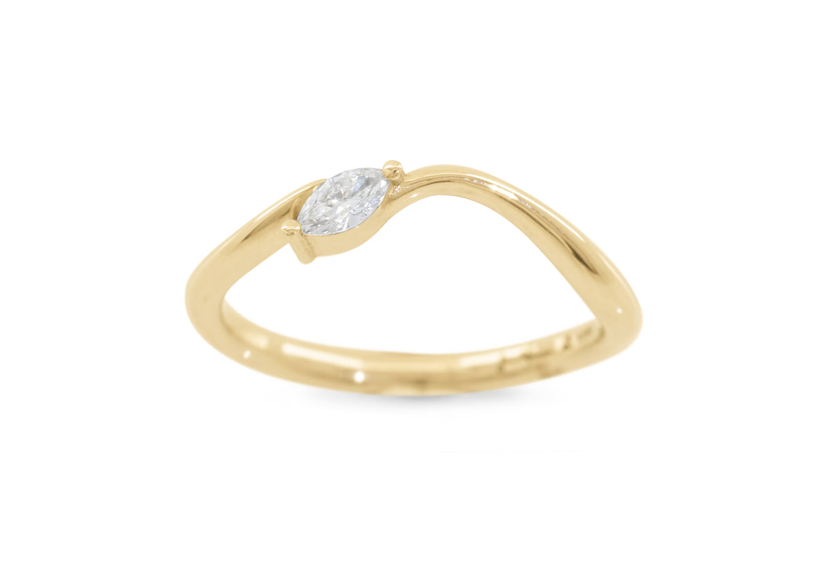 Simple Marquise Diamond Elvish Wedding Band, Yellow Gold