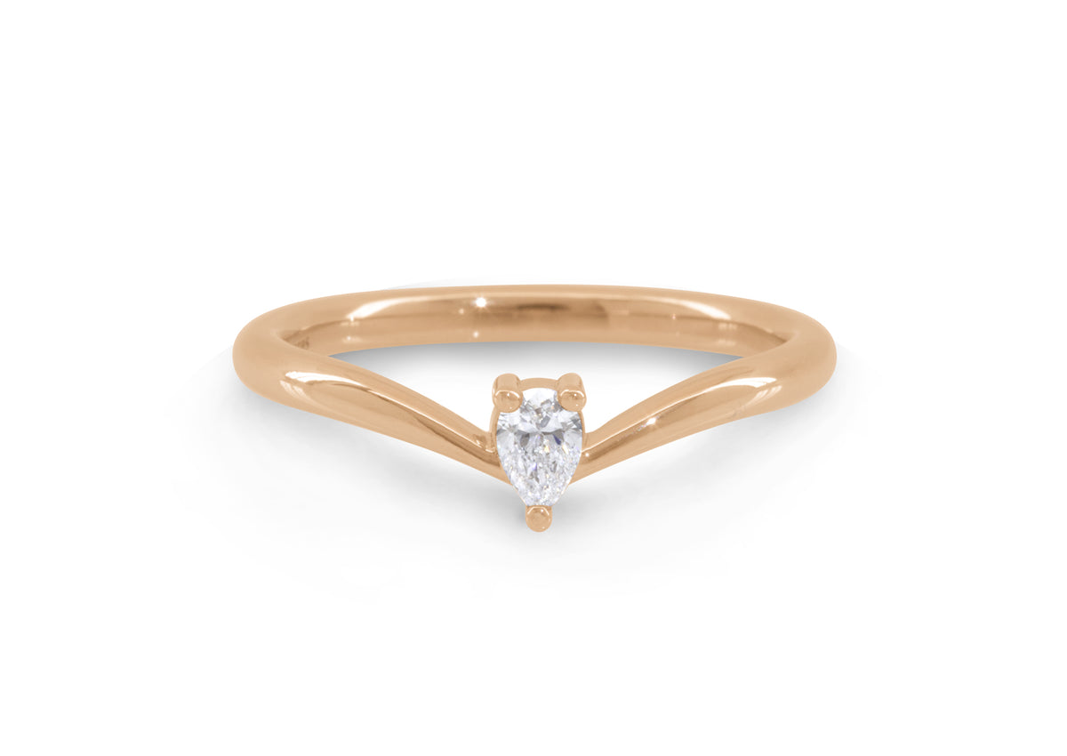 Simple Pear Diamond Elvish Wedding Band, Red Gold