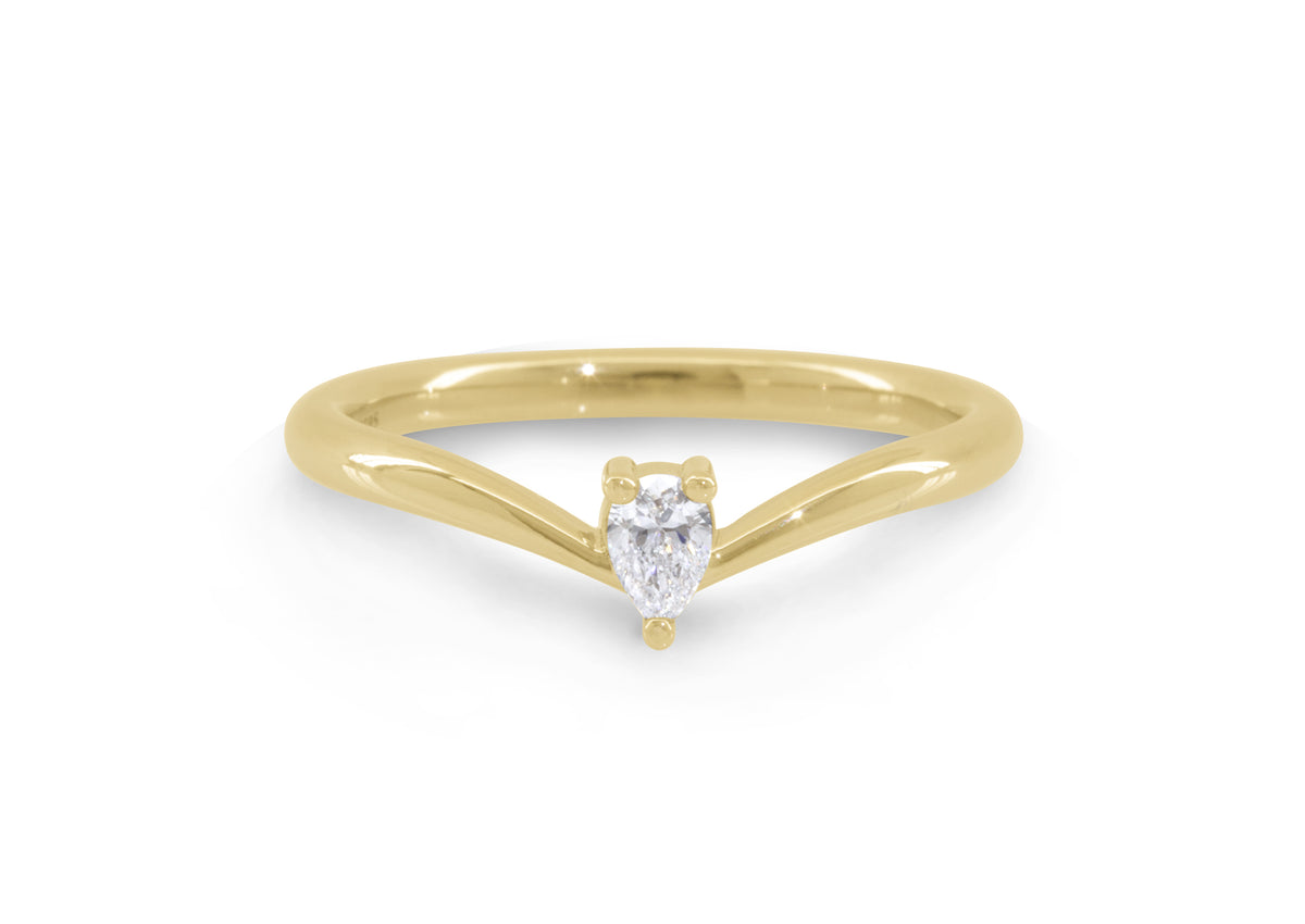 Simple Pear Diamond Elvish Wedding Band, Yellow Gold