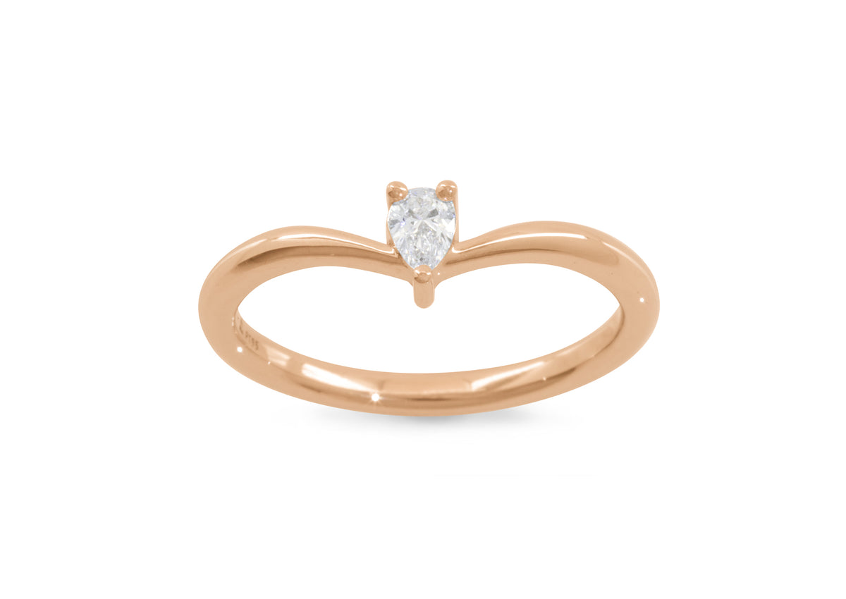 Simple Pear Diamond Elvish Wedding Band, Red Gold