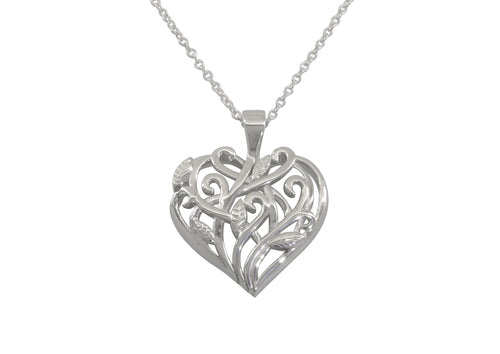 Elvish Heart Pendant, White Gold with Red Gold Leaves