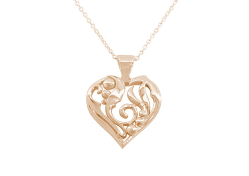 Elvish Heart Pendant, Red Gold with White Gold Droplets