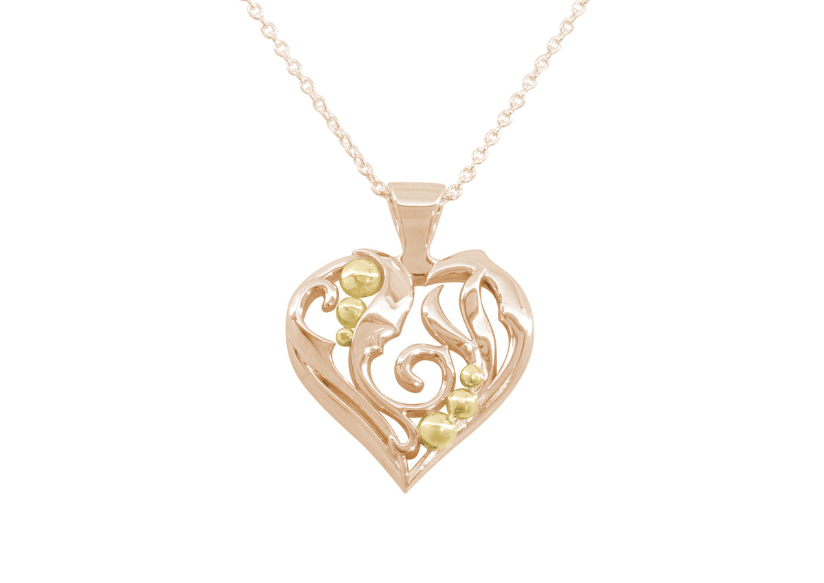 Elvish Heart Pendant, Red Gold with Yellow Gold Droplets