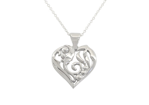 Elvish Heart Pendant, Sterling Silver with Red Gold Droplets