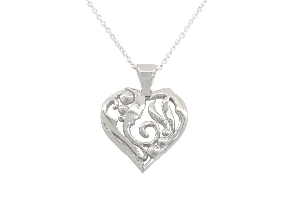Elvish Heart Pendant, Sterling Silver with Yellow Gold Droplets