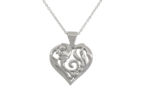 Elvish Heart Pendant, White Gold with Yellow Gold Droplets