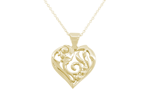 Elvish Heart Pendant, Yellow Gold with Red Gold Droplets