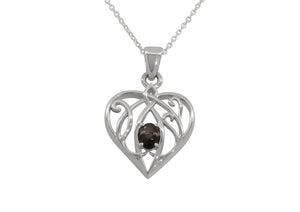 Elvish Gemstone Heart Pendant without Leaves, White Gold