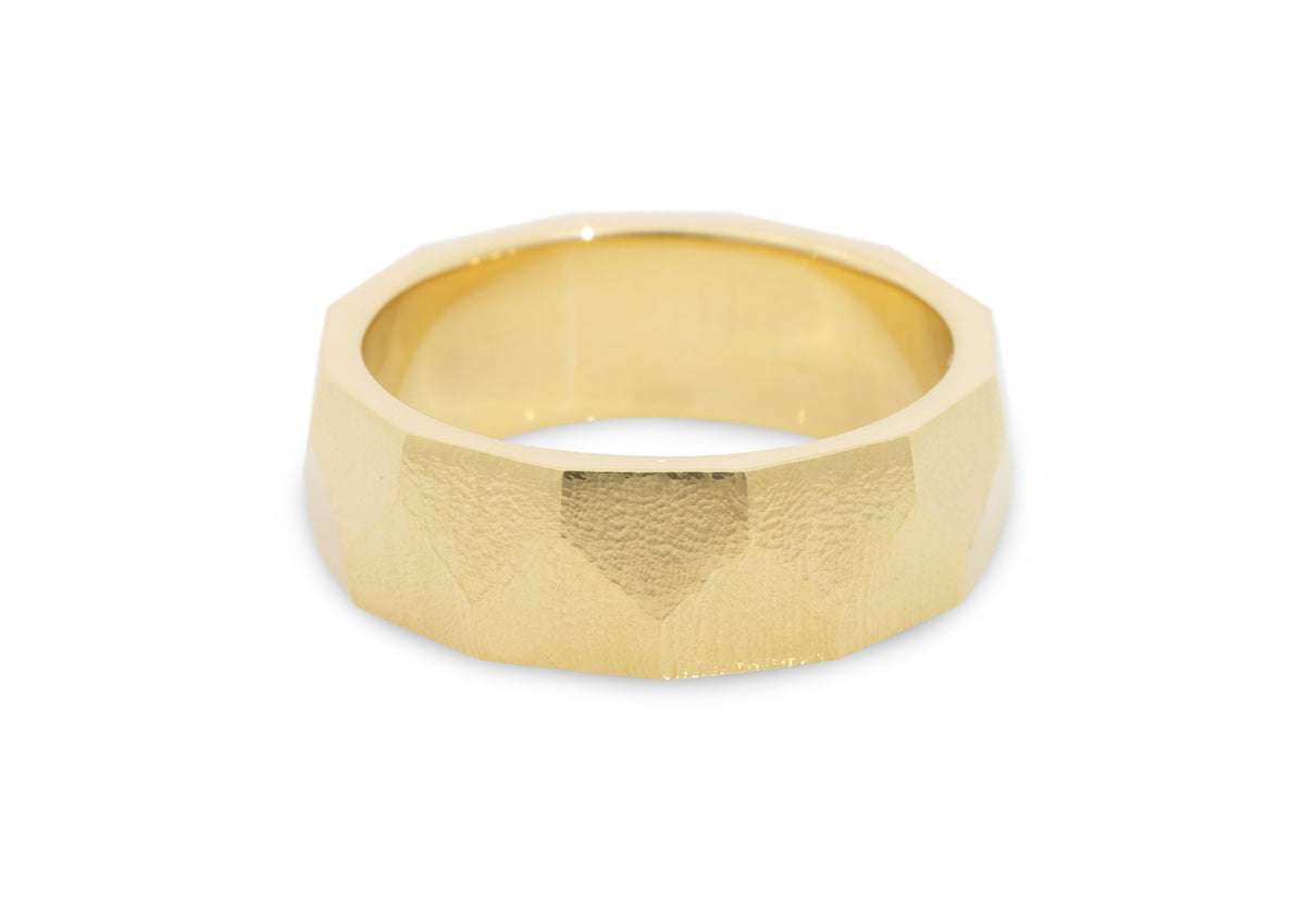 Faceted Wide Band, Yellow Gold