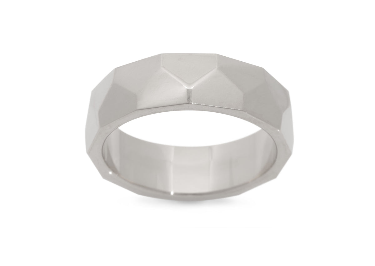 Faceted Wide Band,  White Gold & Platinum