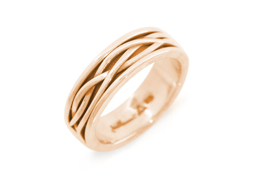 Patterned Elvish Woodland Ring, Red Gold