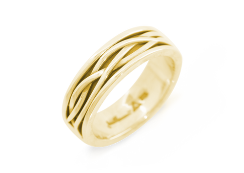 Patterned Elvish Woodland Ring, Yellow Gold