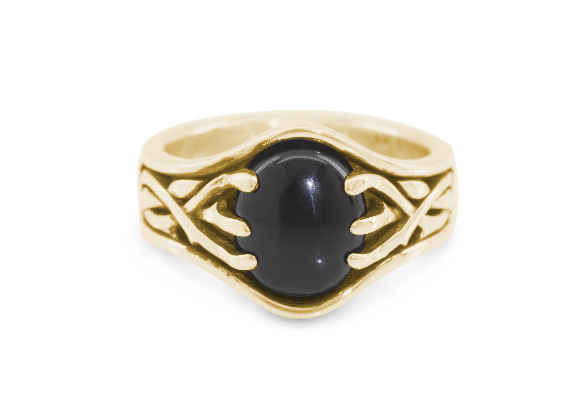 Elvish Woodland Gemstone Signet Style Ring, Yellow Gold