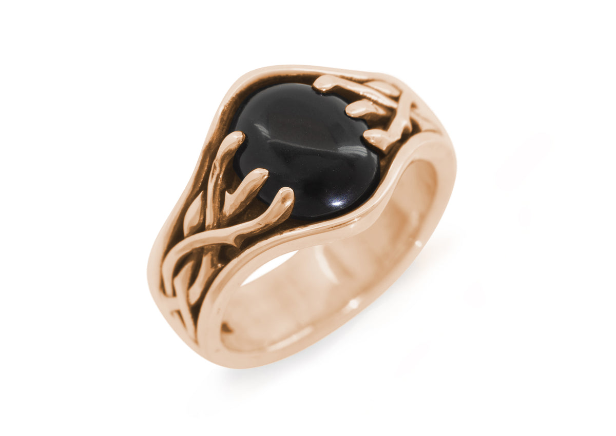Elvish Woodland Gemstone Signet Style Ring, Red Gold