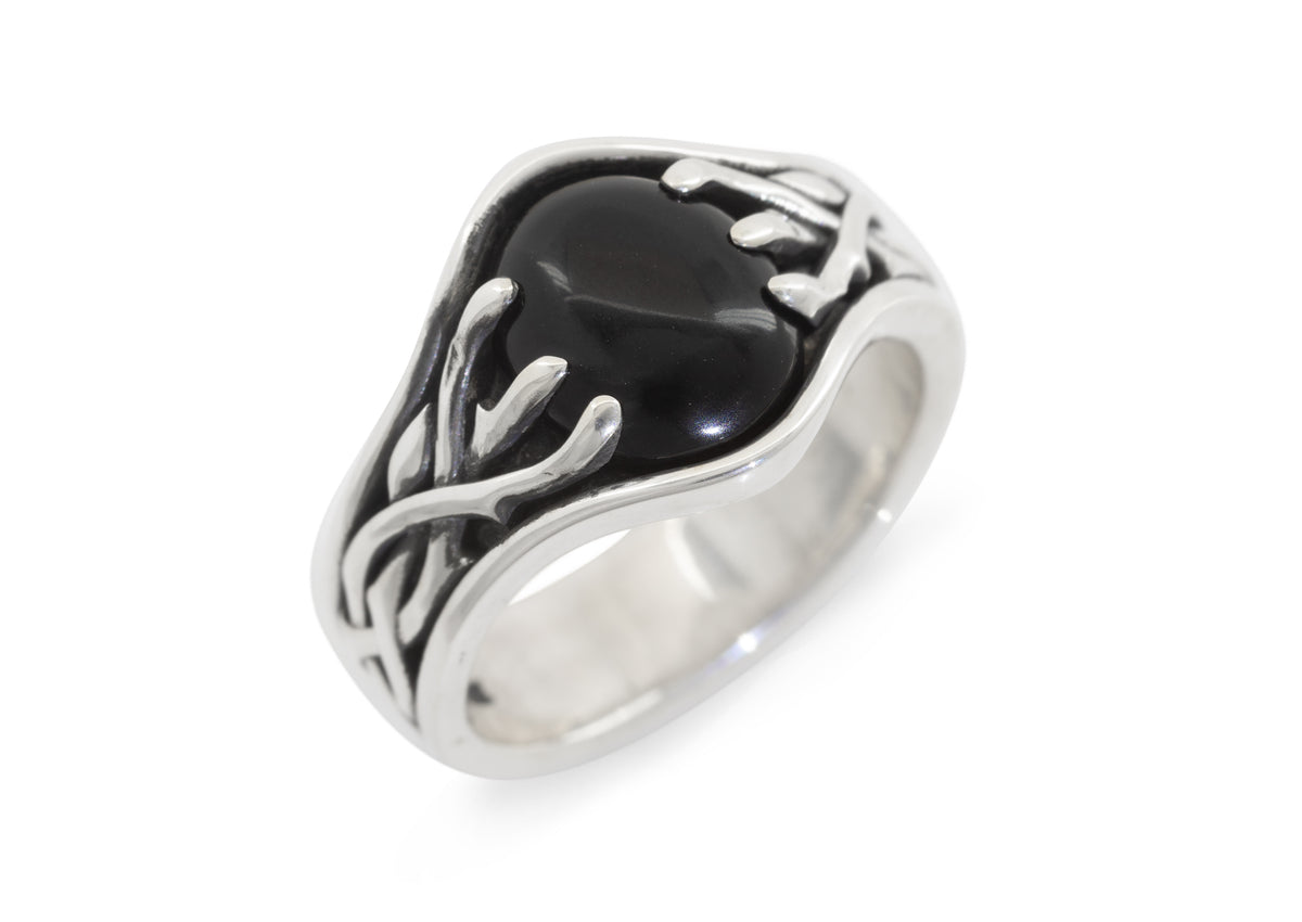 Elvish Woodland Gemstone Signet Style Ring, Sterling Silver