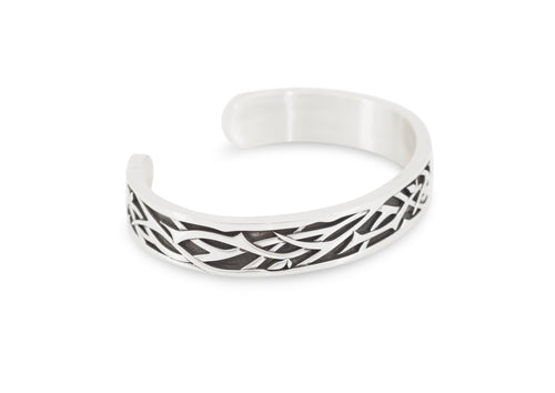 Elvish Woodland Cuff Bangle, Sterling Silver