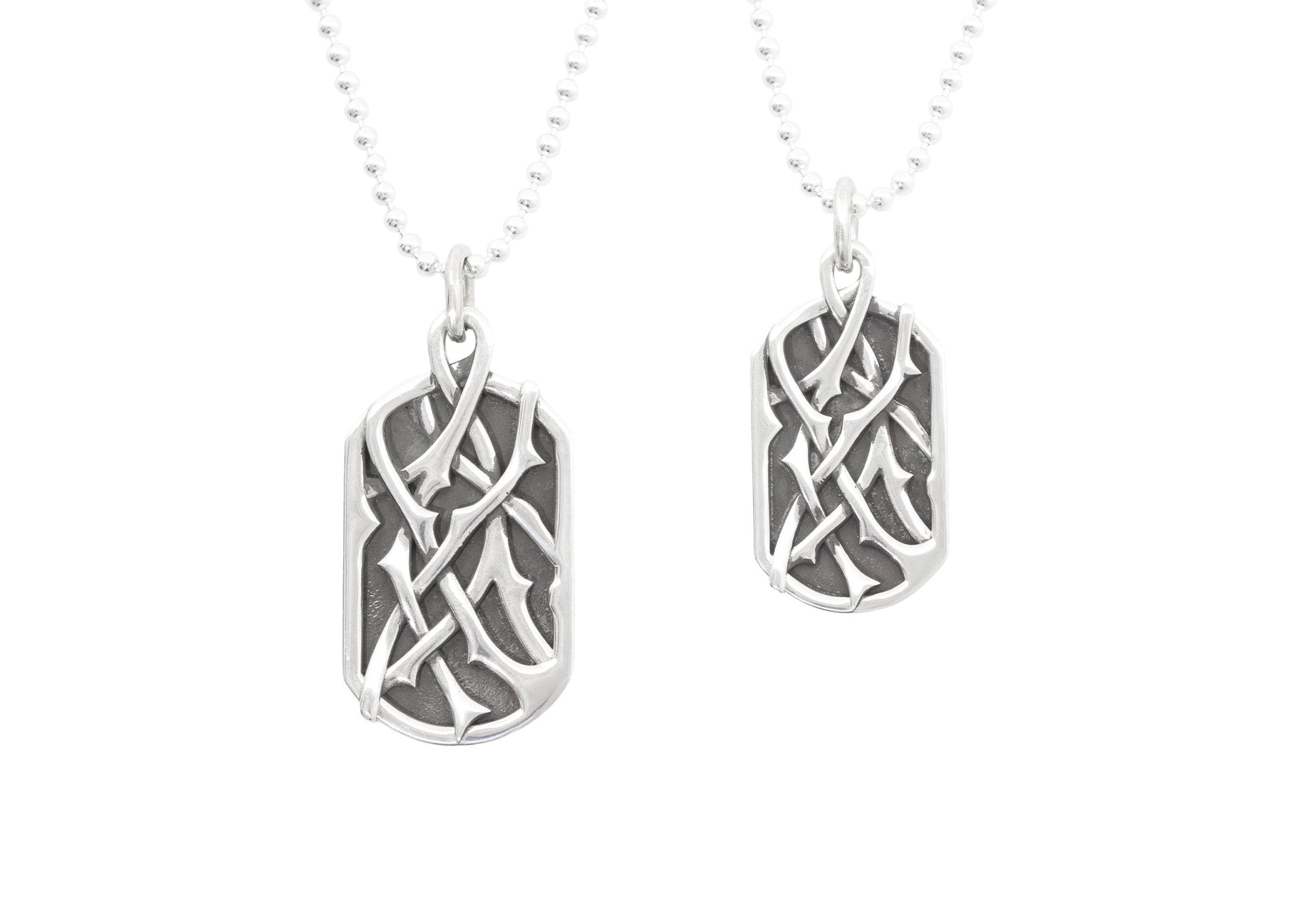 Elvish Woodland Dog Tag Pendant with Ball Link, Sterling Silver