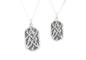 Elvish Woodland Dog Tag Pendant with Curb Chain, Sterling Silver