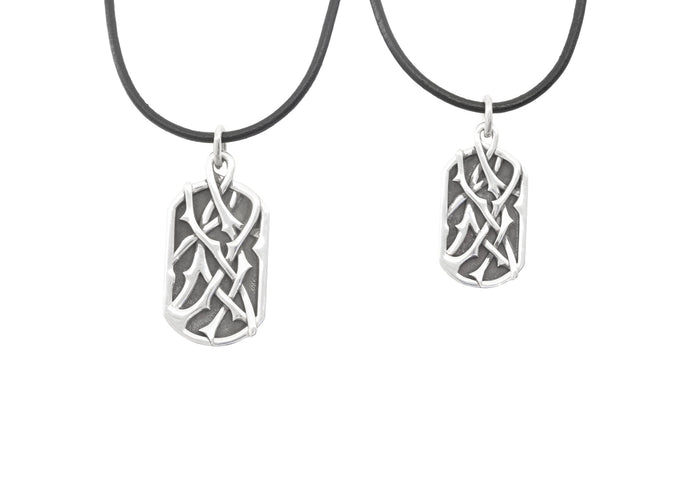 Elvish Woodland Dog Tag Pendant with Leather Cord, Sterling Silver
