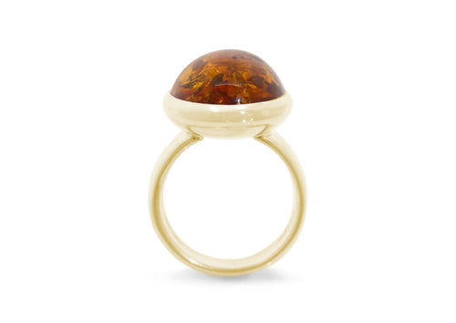 JW175 Oval Amber Ring, Yellow Gold