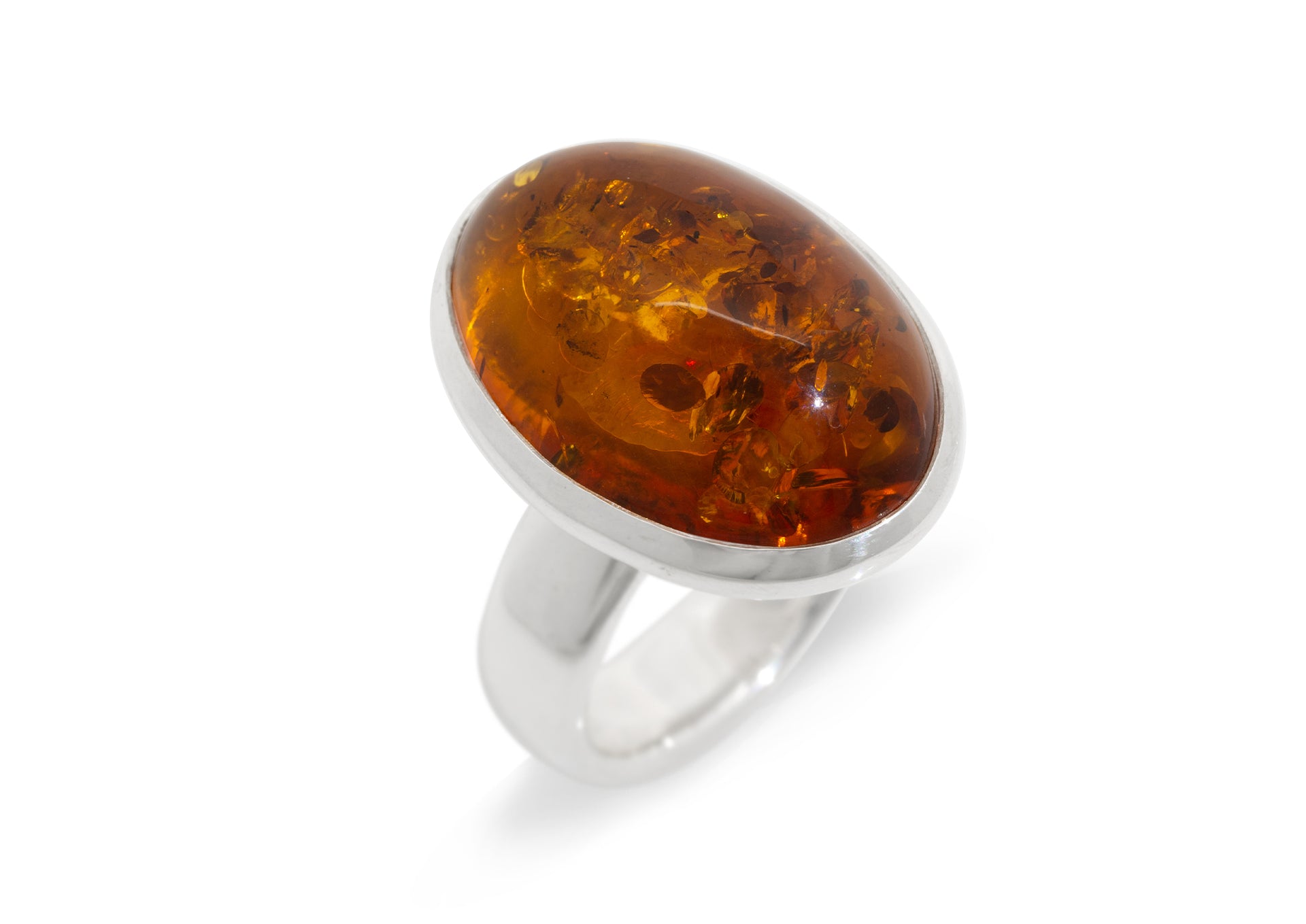 JW175 Oval Amber Ring, Sterling Silver