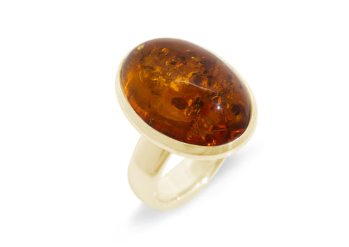 JW175 Oval Amber Ring, Yellow Gold