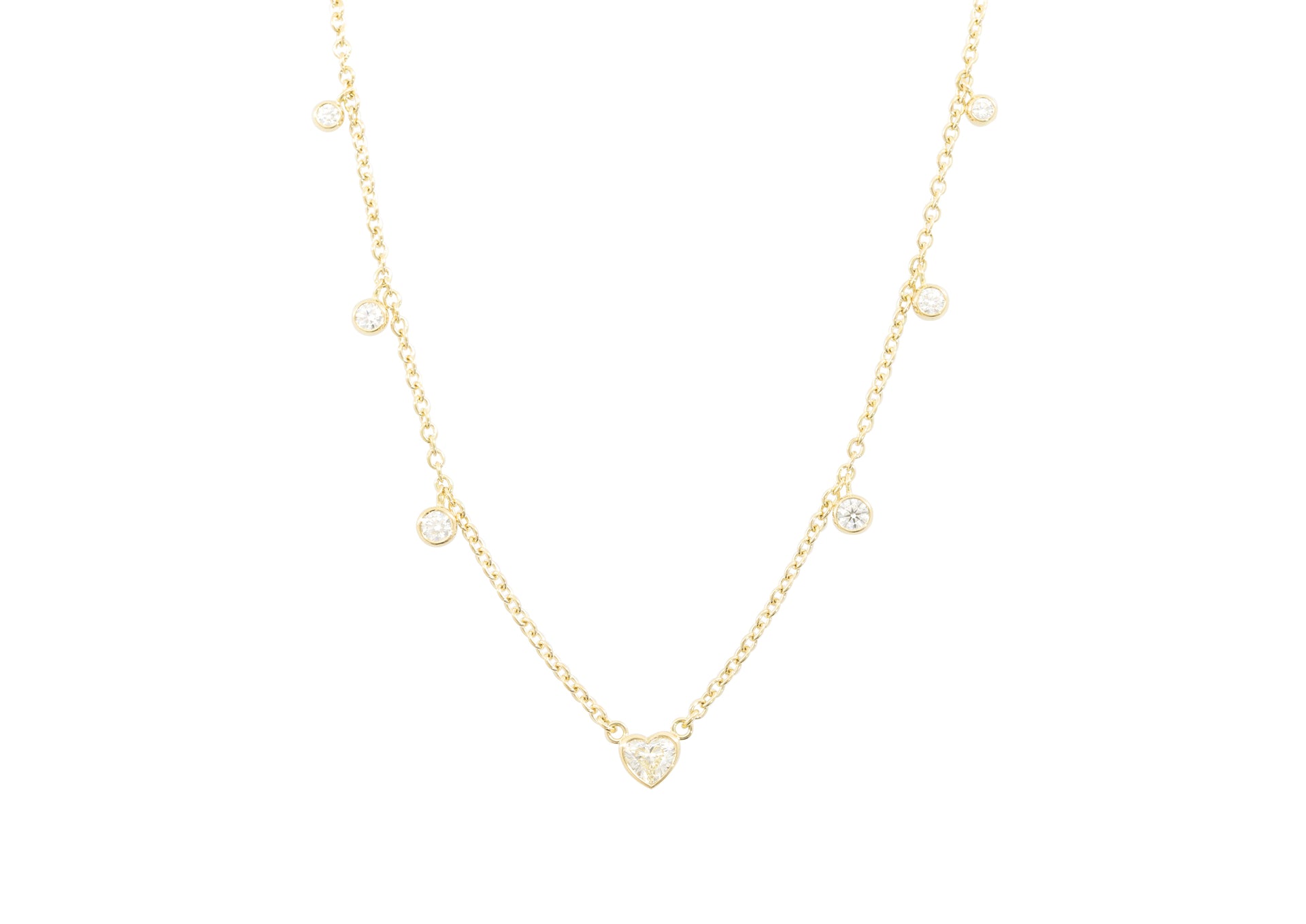 Station Necklace with Heart and Round Diamonds, 18ct Yellow Gold, J3070