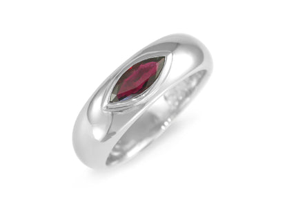 JW174 Geometric Rubover Ring with Marquise Gemstone, Sterling Silver.