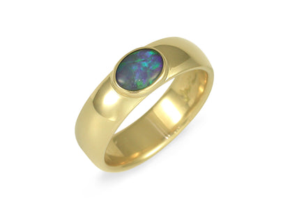 Black Opal Ring, Yellow Gold