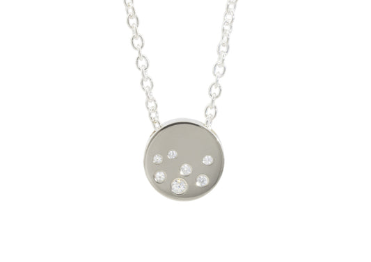 Round Love Stories Scattered Diamond Pendant, Sterling Silver