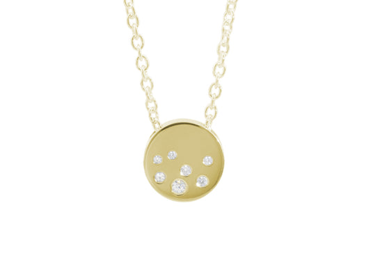 Round Love Stories Scattered Diamond Pendant, Yellow Gold