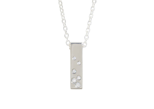 Rectangle Love Stories Scattered Diamond Pendant, Sterling Silver