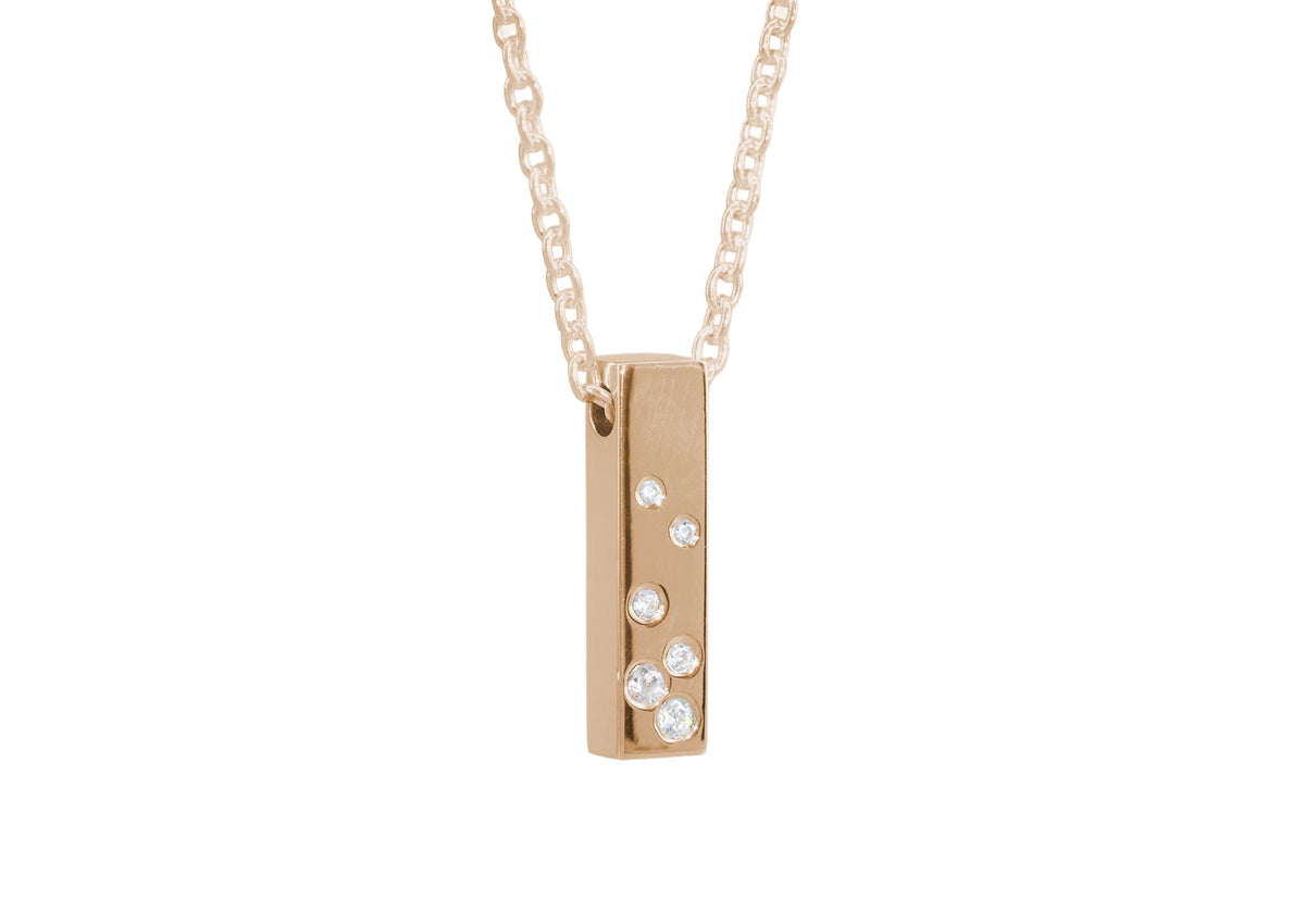 Rectangle Love Stories Scattered Diamond Pendant, Red Gold