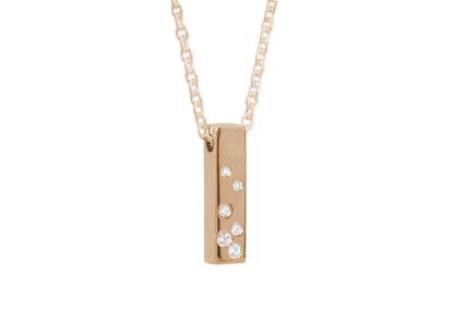 Rectangle Love Stories Scattered Diamond Pendant, Red Gold