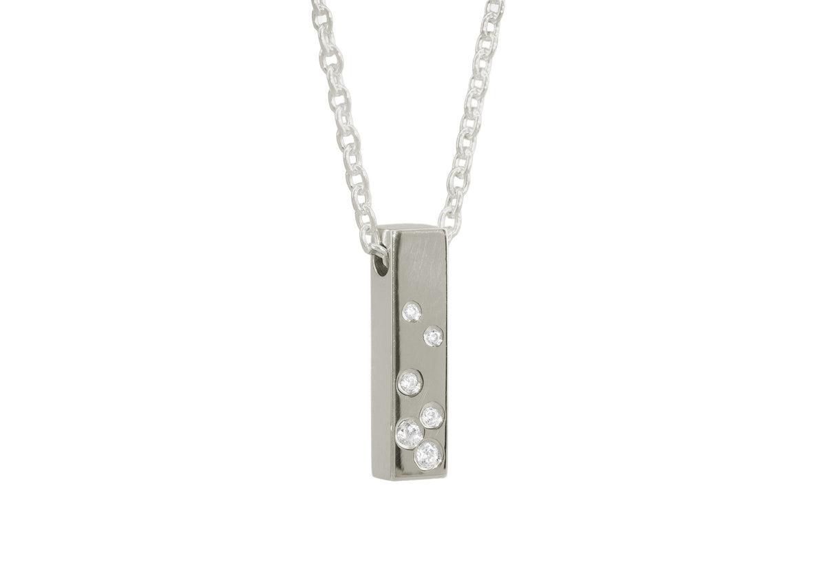 Rectangle Love Stories Scattered Diamond Pendant, White Gold