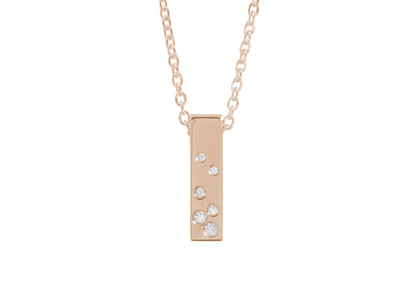 Rectangle Love Stories Scattered Diamond Pendant, Red Gold