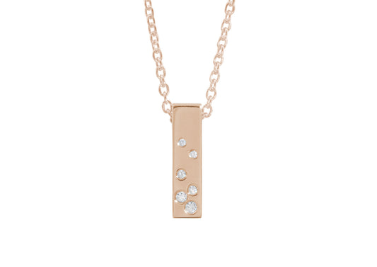 Rectangle Love Stories Scattered Diamond Pendant, Red Gold