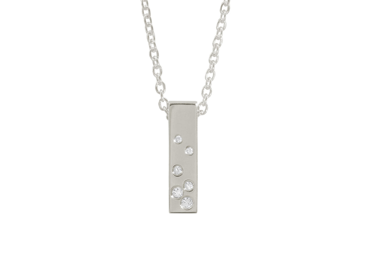 Rectangle Love Stories Scattered Diamond Pendant, White Gold