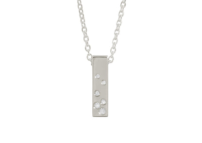 Rectangle Love Stories Scattered Diamond Pendant, White Gold