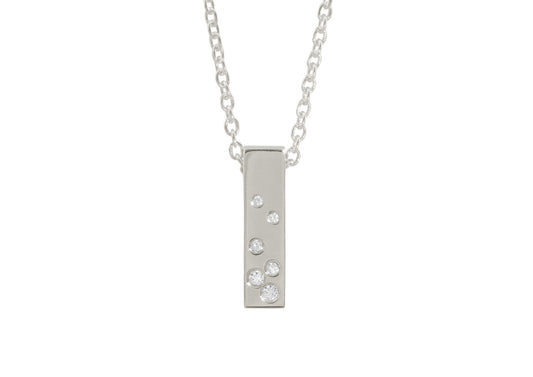 Rectangle Love Stories Scattered Diamond Pendant, White Gold