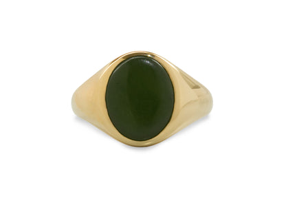 Oval Greenstone Signet Ring, Yellow Gold