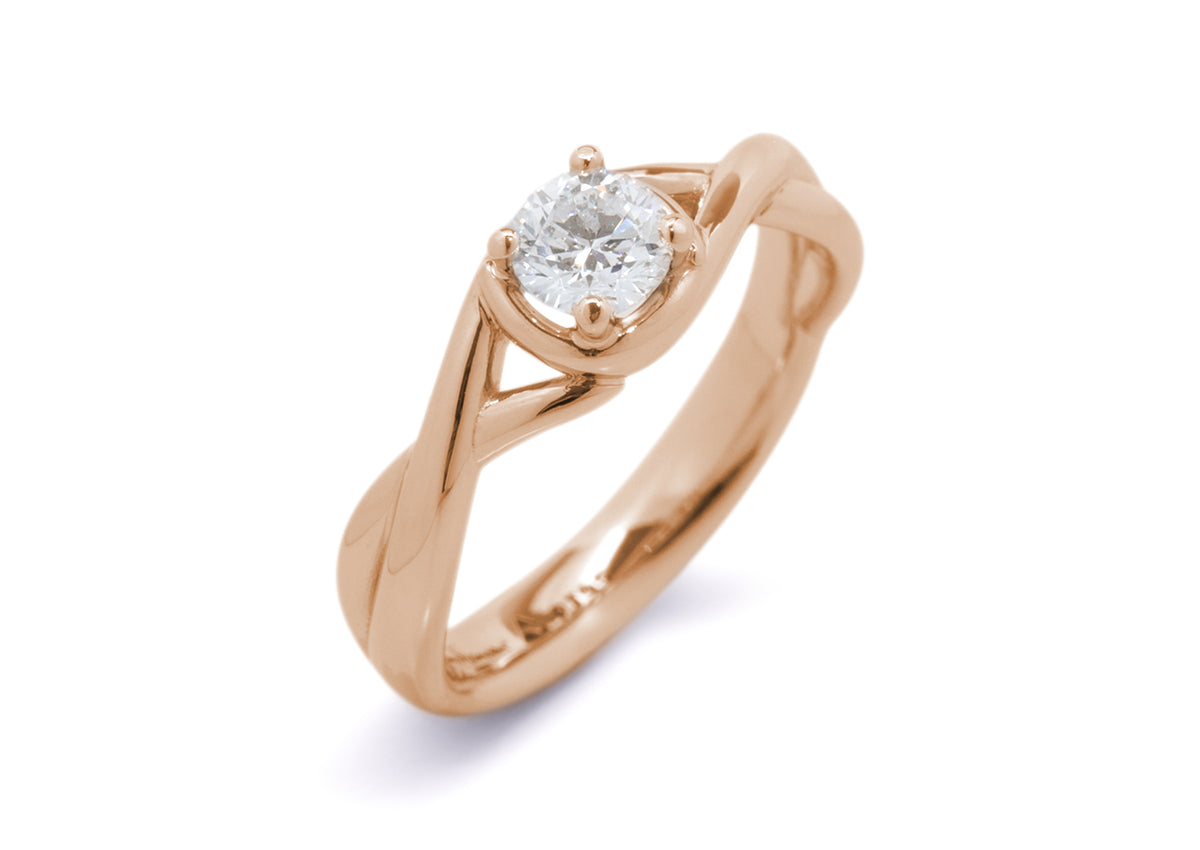 Solitaire Diamond Vine Ring, Red Gold