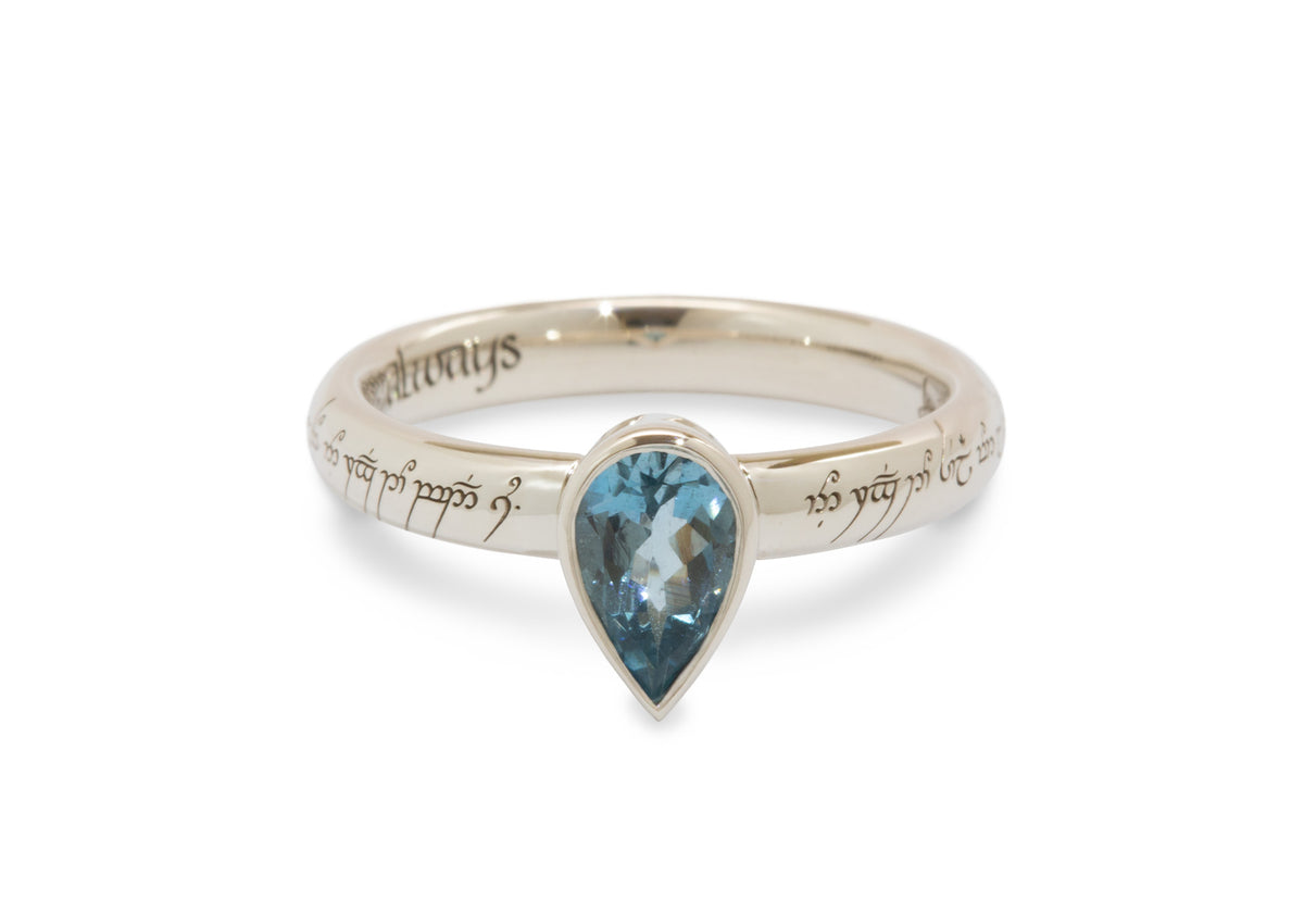 Custom Aquamarine Elvish Engagement Ring, White Gold