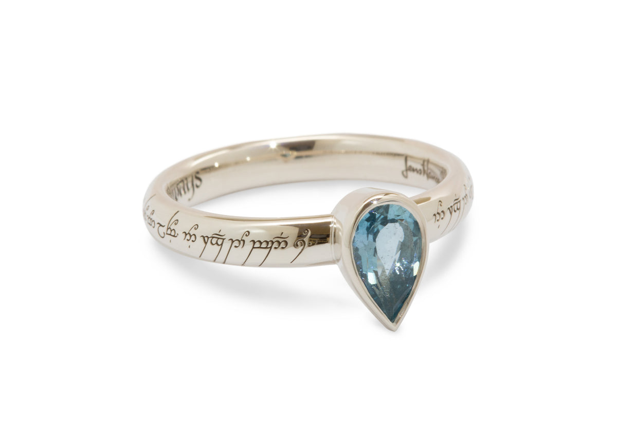 Custom Aquamarine Elvish Engagement Ring, White Gold