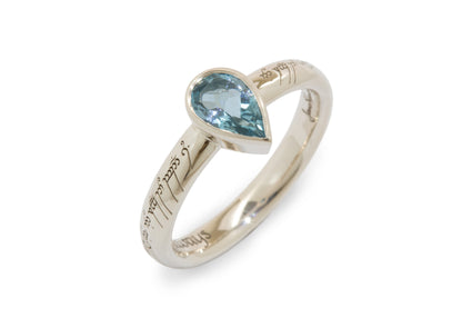 Custom Aquamarine Elvish Engagement Ring, White Gold