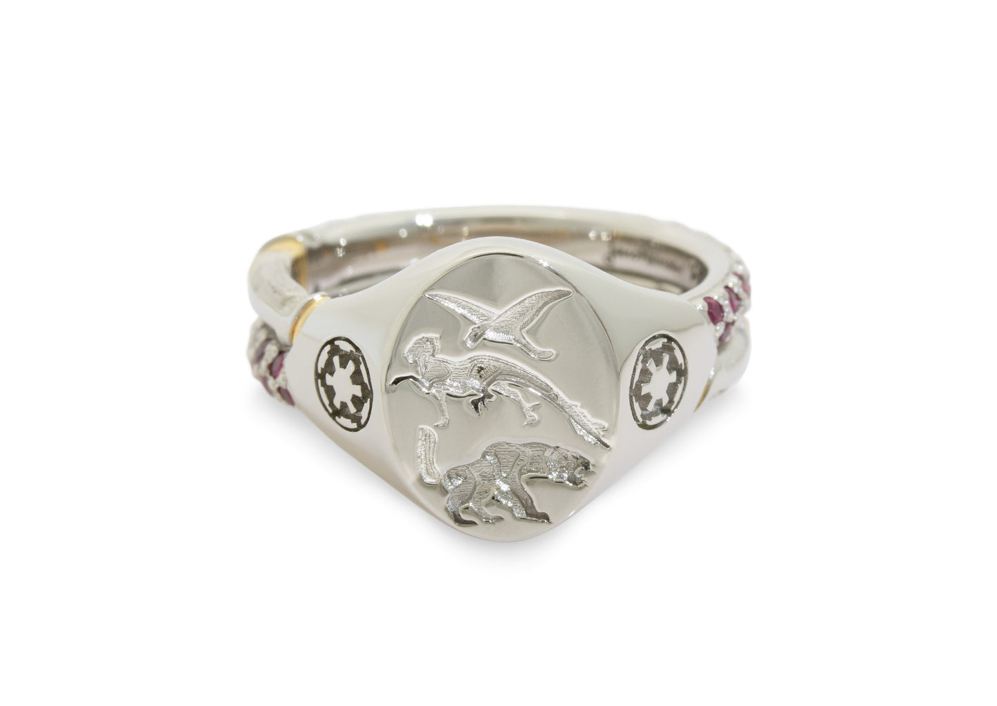 Prehistoric Sci-Fi Inspired Signet Ring, Platinum & Yellow Gold