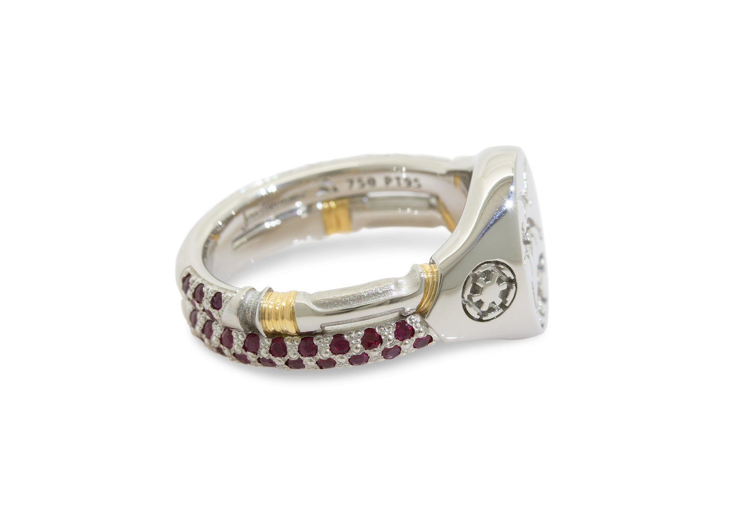 Prehistoric Sci-Fi Inspired Signet Ring, Platinum & Yellow Gold